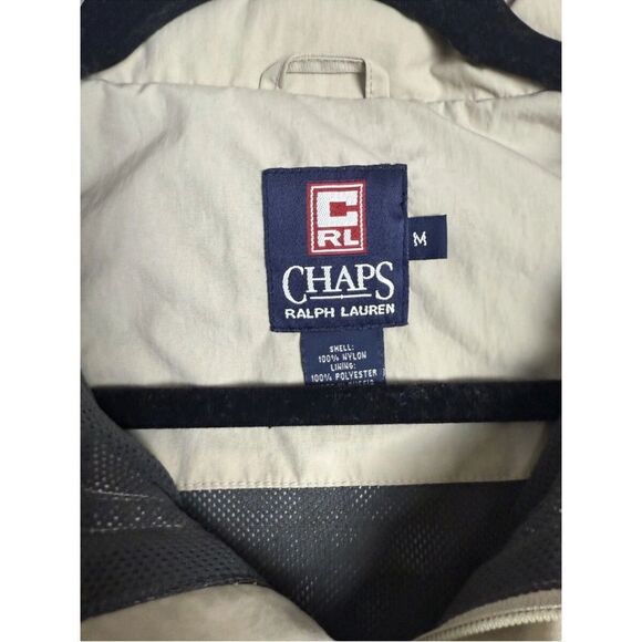 Chaps Ralph Lauren 1/4 Zip Jacket Mens Medium Beige 100% Nylon Mesh Lined Hooded - Picture 3 of 7